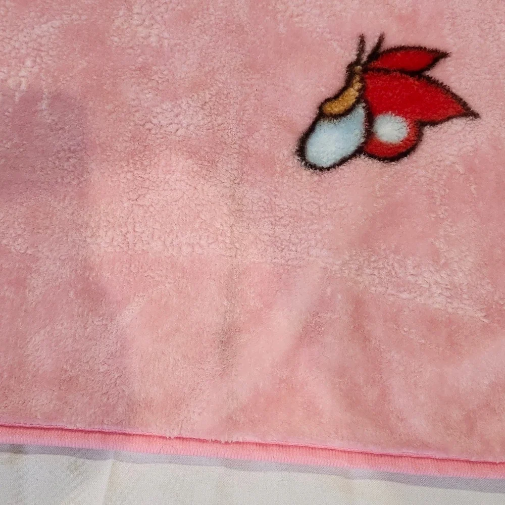 Vintage Precious Moments‎ Girl on Swing Pink Plush Blanket *Read